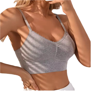 Sujetador deportivo sexy para mujer con espalda en U, tirantes finos, top transpirable, patrón liso, sujetador de yoga con espalda cruzada. - Product Image 4