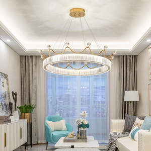 Iluminación de celo, decoración de sala de estar, círculo, corona de cristal, anillo redondo, candelabro de luz colgante Led - Product Image 2