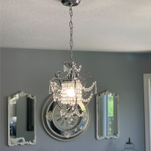 Mini Elegant 1-Light Chrome Industrial Style Crystal Chandelier Wrought Iron Ceiling Light Fixture Dimmable Warm <strong>White</strong> <strong>Hanging</strong> - Product Image 2