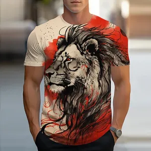 T-shirt pour homme imprimé en 3D Golden Lion King, T-shirt décontracté d'été, motif animal, haut Harajuku à manches courtes, streetwear - Product Image 3