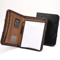 Portafolio de Cuero con Cierre y Logotipo Personalizado, Resistente, con Asa, Tamaño A4, Organizador de Negocios, Calculadora, Bloc de Notas, Carpeta para Conferencias