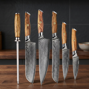 Nouvel ensemble de couteaux de cuisine Thewizcrafts 5 pièces, design moderne, acier Damas, acier au carbone, finition polie, manche en bois - Product Image 4