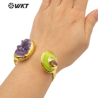 WKT-B584 classique de luxe 18k véritable or plaqué à la main Bracelet irrégulier améthyste Bracelet et très beaux bijoux en pierre