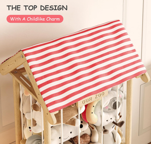 Contenitore in Legno per Peluche a Forma di Zoo con Scatola Porta Giocattoli Verticale e Fascia Elastica Più Spessa - Product Image 5
