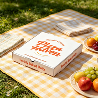 Boîte à pizza blanche haute brillance personnalisée, résistante à la graisse, jetable, pour café, restaurant, vente en gros