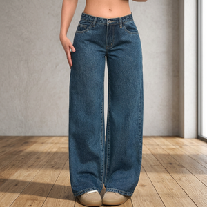 Jean Boyfriend Évasé Ample Taille Haute Extensible en Denim Respirant avec Poches pour Femme 2025 – Coupe Skinny Taille XL - Product Image 2