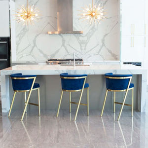 Tabouret de bar moderne en velours italien avec structure en acier inoxydable doré, <span class=keywords><strong>pivotant</strong></span> et réglable, haut de gamme, pour îlot de cuisine et usage commercial - Product Image 6