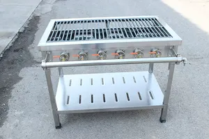 Commercial Professional Kitchen 6 Burner Flat Gas Stove Used By Outdoor Restaurant And Hotel