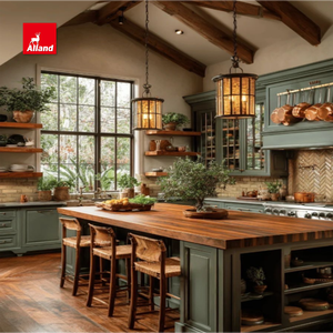 Gabinetes de Cocina Alland de Lujo en Color Verde Marino, Madera Natural y Melamina, Estilo Shaker Europeo para Cocinas Personalizadas - Product Image 1