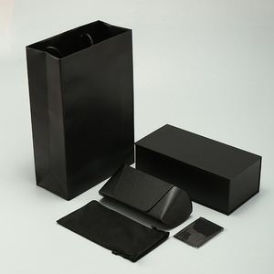 Estuche para gafas hecho a mano de cuero negro de gran tamaño. Estuche para gafas de sol graduadas, bolso de mano, caja de papel, bolsa de tela OPP, se pueden personalizar. - Product Image 1