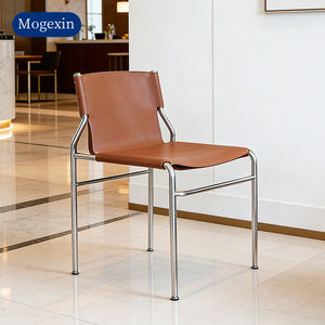 Chaises de salle à manger en cuir PU italien avec pieds en métal, design moderne, usage domestique et de bureau, chaise d'appoint marron - Product Image 2