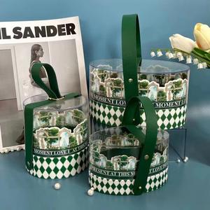 Boîte de cadeau de demoiselle d'honneur ronde en acrylique avec poignée en cuir PU femmes pochette emballage boîte-cadeau de fleur de Rose pour anniversaire de mariage - Product Image 2