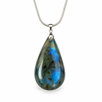 Collier pendentif goutte d'eau en labradorite naturelle avec attache grain de melon et chaîne serpent – Cadeau bijou