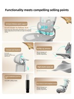 Kursi Ergonomis Generasi Kedua Smart Home dengan Sandaran Kepala 3D dan Pedal Kaki - Kursi Kantor Komputer Berbahan Kain untuk Penggunaan Bengkel dan Asrama