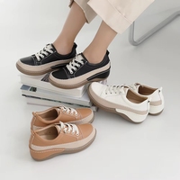 [JSHOE] Baskets compensées en cuir de vachette pour femme, légères, avec détails de couture, confortables pour la marche, design décontracté à lacets