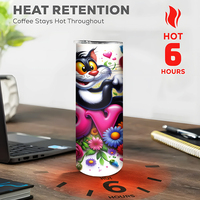 Gobelet isotherme en acier inoxydable de 20 oz avec motif de chat de dessin animé, bouteille d'eau isolée avec motif de chat floral « LOVE », livraison gratuite aux États-Unis
