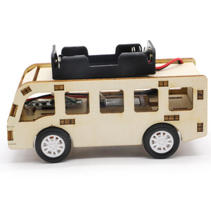 Wooden Bus <b>Model</b> <b>Kit</b> For Kids Science Education Assembly Toy With Battery Powered Motor And Manual Control - Product Image 3