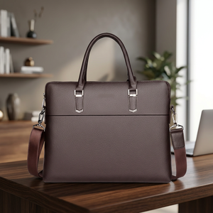 Brown Genuine Leather Laptop Briefcase Top Handle Shoulder Strap High Quality Large Capacity Business Office <b>Waterproof</b> - Product Image 3