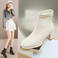 Bottines d'hiver décontractées rétro à talon épais et bout carré avec fermeture éclair arrière pour femme, collection 2026, vente chaude