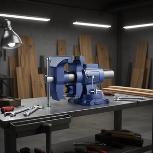 Étau d'établi industriel robuste en fonte ductile, mâchoires dentelées de 6,5 pouces, base pivotante, outil de travail des métaux - Product Image 2