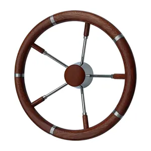 FOYO Cheap Price teak and stainless steel 304 11" 5-Spoke 25 Degree Steering Wheel for Marine Boat