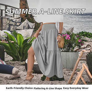 Solid Color Breathable Natural Casual <b>Crocheted</b> Summer Women's A-Line <b>Long</b> Splicing <b>Skirt</b> - Product Image 2