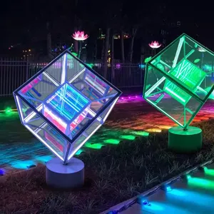 回転ルービックキューブ照明装置カラフルなRGB色変更公園広場屋外照明景観ライト
