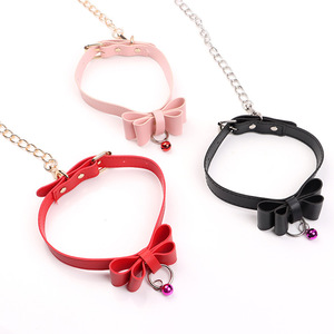 สร้อยคอหนังพร้อมโบว์และกระดิ่งสำหรับผู้หญิง เครื่องประดับแฟชั่น - Product Image 2