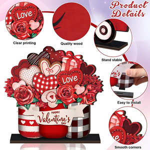 Valentine's Day Heart Rose Truck 6-Piece Wooden Craft <b>Ornament</b> - Valentine's Day Desktop Decoration - Product Image 3