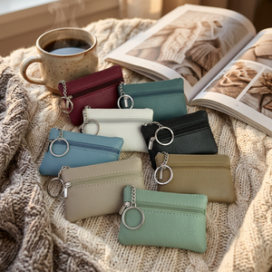 WRIZA Porte-monnaie en cuir PU avec fermeture éclair, porte-clés, mini pochette, sac à main unisexe, portable, usage quotidien, style court, normcore, minimaliste, femme - Product Image 6