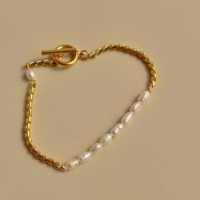 Nouveau Bracelet Femme Dazan 2026 en Acier Inoxydable Plaqué Or 18 carats de Haute Qualité avec Deux Styles de Perles d'Eau Douce Naturelles et Fermoir OT