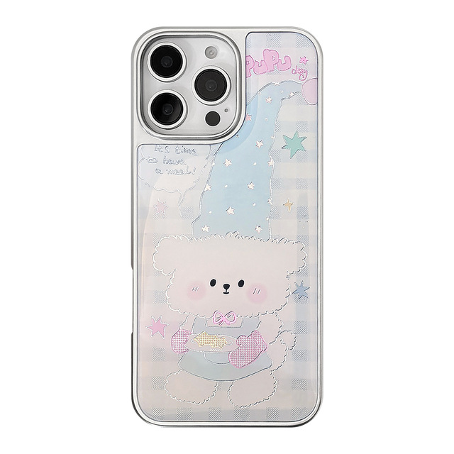 Gold-plated Fashion Cute Case For iPhone 17 16 phone 15 Promax checkered cartoon dog Design Cover For Apple 14 13 glue 17