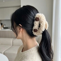 Pince à cheveux coréenne à motif pois, en peluche, mignonne, grande, à points ondulés, couleur personnalisable, de haute qualité, pour usage quotidien