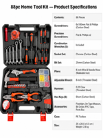 88 Piece Chrome Vanadium Steel Hardware Tool Set with Hard Case Screwdriver Socket Pliers for Home & Automotive Maintenance