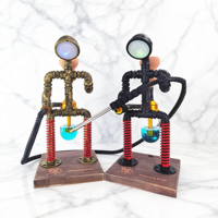 Chicha Rechargeable avec Base en Bois Lumineuse LED, Design Astronaute Steampunk, Tuyau en Verre et Métal