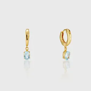 Inspire Jewelry Stainless Steel Rosie hoops timeless with beautiful dangling blue topaz huggies hoop earrings natural stone
