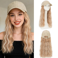 Gorra de Béisbol Personalizada con Cabello Sintético Ondulado, Peluca Integrada Resistente al Calor, Densidad Ajustable, Gorro de Uso Diario para Mujer