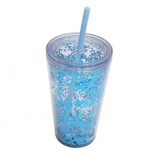 Gobelet en plastique de 24 oz à double paroi, vert phosphorescent, réutilisable, en acrylique transparent, avec couvercle et paille - Product Image 4