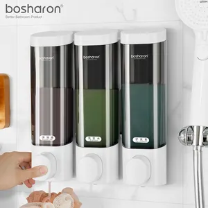 Supplier bathroom manual plastic custom 3 shower shampoo dispenser wall mounted 3 chamber wall mounted soap dispenser for hotels