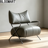 Fauteuil d'appoint en cuir véritable, structure en acier inoxydable, chaise de salon rembourrée pour hôtel, salon