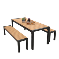 Mobilier d'extérieur personnalisé en usine pour restaurant, café en bois et acier, table de pique-nique commerciale avec banc et chaise