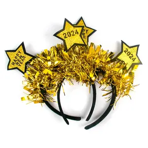 Long lanh 2024 hạnh phúc năm mới Headband Tiara Sao Sequins headband cho năm mới Xmas Noel Natal năm mới Đảng ảnh đạo cụ