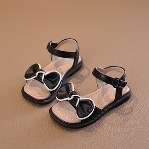 Nouvelles sandales de plage souples pour enfants, mode estivale, en PU, avec nœud, couleur unie, à bout ouvert pour filles - Product Image 2