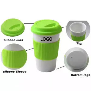 Tazza da viaggio in ceramica a doppia parete con coperchio e manicotto in Silicone 12oz portatile isolato riutilizzabile tazze da caffè alto coperchio a prova di schizzi