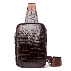Bolso de Pecho para <span class=keywords><strong>Hombre</strong></span> en Piel de Vacuno con Imitación de Piel de Cocodrilo, Bolsillo Vertical para Teléfono Móvil, Bolso Bandolera Casual de un Solo Hombro - Product Image 6