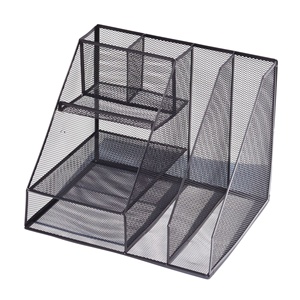 Wholesale Multifunctional Black Metal Mesh Desk Organizer File Storage Stationery Set For Officees