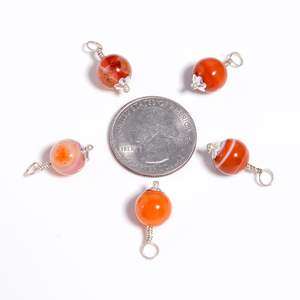 Collar con colgante de bola de cuentas con banda naranja, joyería para mujer, regalo de aniversario, cadena de plata con piedras preciosas - Product Image 4