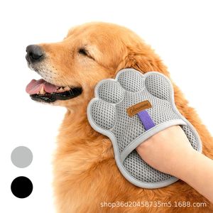 Gants de toilettage pour animaux de compagnie en forme de patte de chat, gris, en polyester, pour chats à poils longs - Product Image 3