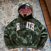 Sudadera con Capucha Camuflada con Parche de Letras y Pedrería, Estilo Urbano, Oversize, Ropa Personalizada para Hombre, Proveedor OEM de Marca Privada