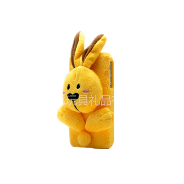 Yellow Plush Rabbit Back Phone Case Cartoon Stuffed Bunny Cellphone Shell Plush Rabbit Mobile Phone Cover